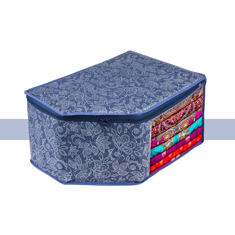 Kuber Industries Pack of 12 Blouse Storage Bag Blouse Bag for Wardrobe LightweightPortable Garments Bag Visible Window Clothes Organizer Blouse Bag for Travel Flower Printed Navy Blue - Image 2