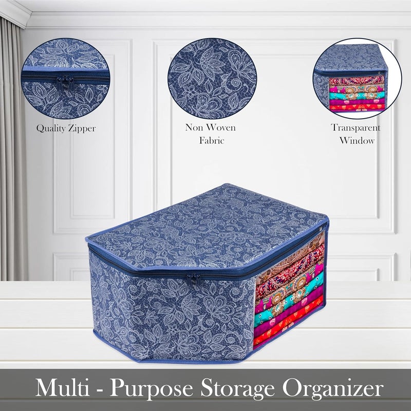 Kuber Industries Pack of 12 Blouse Storage Bag Blouse Bag for Wardrobe LightweightPortable Garments Bag Visible Window Clothes Organizer Blouse Bag for Travel Flower Printed Navy Blue - Image 4