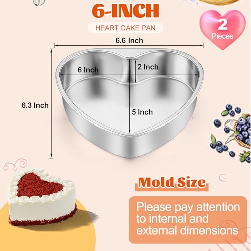 Homikit Heart Cake Pan, 6 Inch Stainless Steel Small Heart Shaped Baking Pans for Oven & Dishwasher, 2Pcs Layer Smash Cake Tins Molds for Valentine's Day, Weddings, Mother’s Day & Anniversaries - Image 2