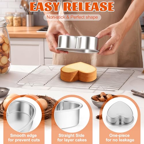 Homikit Heart Cake Pan, 6 Inch Stainless Steel Small Heart Shaped Baking Pans for Oven & Dishwasher, 2Pcs Layer Smash Cake Tins Molds for Valentine's Day, Weddings, Mother’s Day & Anniversaries - Image 3