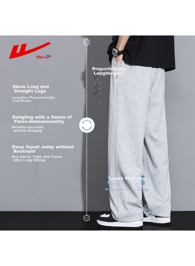 Pull Back Warrior Casual Men's Summer Breathable Mesh Pants Men's Trendy Curved Knife Pants Wide Leg Loose Straight Pants Gray L - Image 4