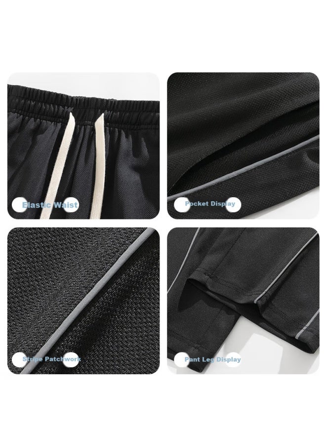 Pull Back Warrior Casual Men's Summer Breathable Mesh Pants Men's Trendy Curved Knife Pants Wide Leg Loose Straight Pants Gray L - Image 3
