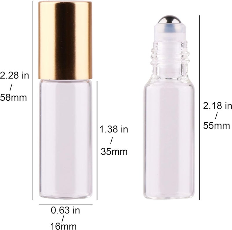 MaxMau Roller Bottles for Essential Oils, 24pcs 5ml Roll on Bottle Clear Glass Sample Test Refillable with Opener Funnel Dropper Golden Cap For Home Travel - Image 2