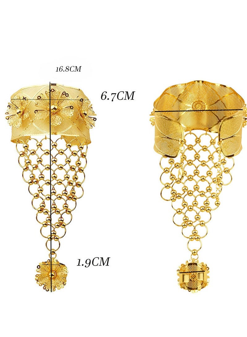 Two Piece Copper Gold Plated Cut-Out Flower Bracelet Ring Dubai Women's Bridal Wedding Jewelry