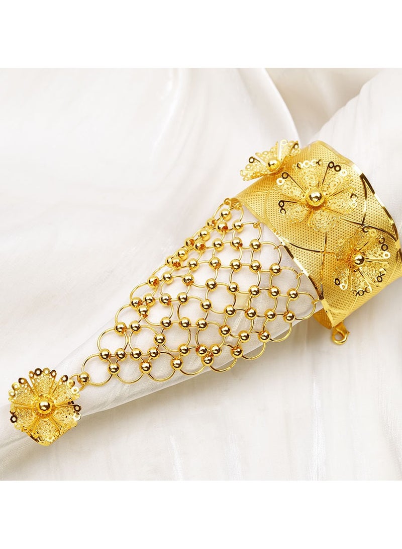 Two Piece Copper Gold Plated Cut-Out Flower Bracelet Ring Dubai Women's Bridal Wedding Jewelry