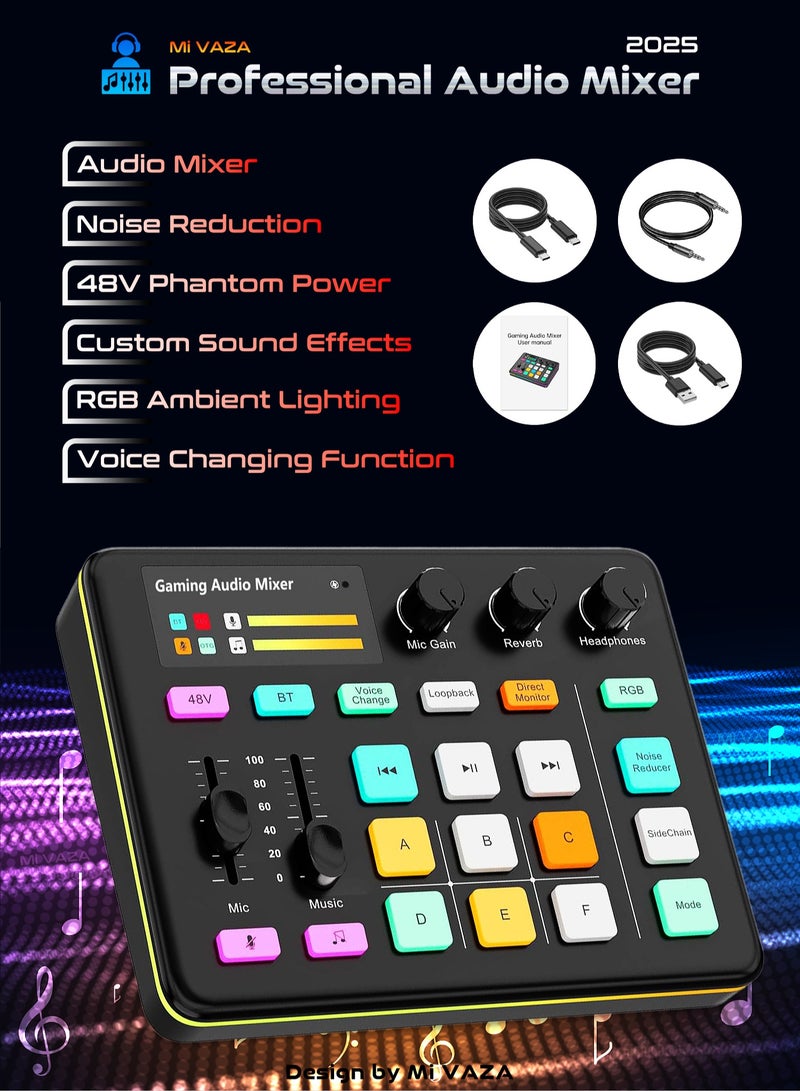 مي فازا خلاط صوت للألعاب - بطاقة صوت مع ميكروفون XLR/TRS، طاقة فانتوم 48 فولت، مغير صوت، تقليل الضوضاء - خلاط دي جي - خلاط صوت للبث المباشر، التدوين الصوتي، التسجيل، الغناء، الألعاب، تيك توك، يوتيوب، الكمبيوتر الشخصي، الكمبيوتر - Image 1