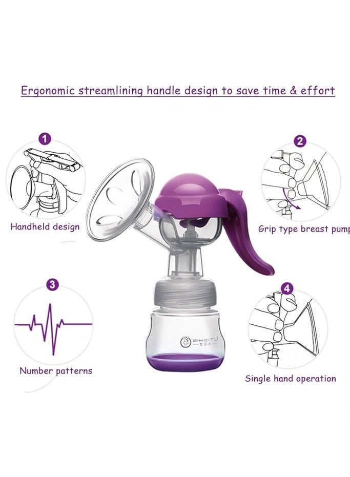 Manual Breast Pump - Silicone Hand Pump Breastfeeding Food Grade BPA-Free Milk Breastpump with Lid - Portable Milk Collector for Baby Breast Feeding - Image 2