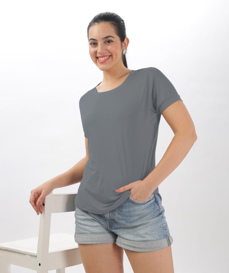SHODOX® Women's Cotton Blend Solid Regular fit Round Neck Short Sleeve T-Shirt (Pack of 1) - Image 5