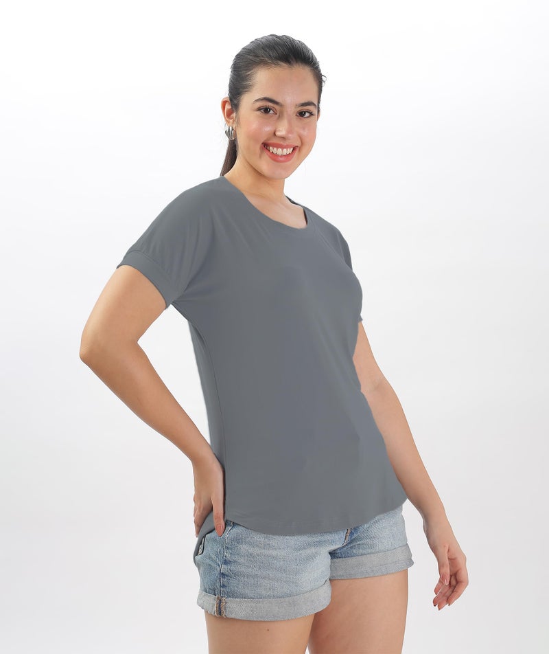 SHODOX® Women's Cotton Blend Solid Regular fit Round Neck Short Sleeve T-Shirt (Pack of 1) - Image 3