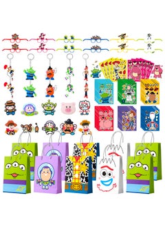 FRUITFUL PARTY 50pcs Cartoon Toy Story Kids Party Favors for 10 Guests, Toy Story Story Birthday Gift Bags Key Chain Stickers and other party supplies for Toy Story Birthday Decoration  - Image 1