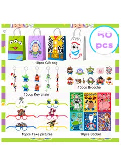 FRUITFUL PARTY 50pcs Cartoon Toy Story Kids Party Favors for 10 Guests, Toy Story Story Birthday Gift Bags Key Chain Stickers and other party supplies for Toy Story Birthday Decoration  - Image 2