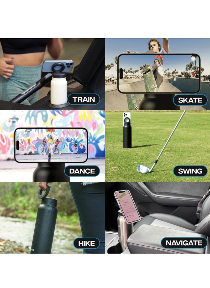 Phone Planet 700ml Water Bottle with an innovative magnetic lid to hold your phone securely in place while shooting and exercising Enjoy hot or cold water Easy to clean design a wide opening and a non tip design Black - Image 5