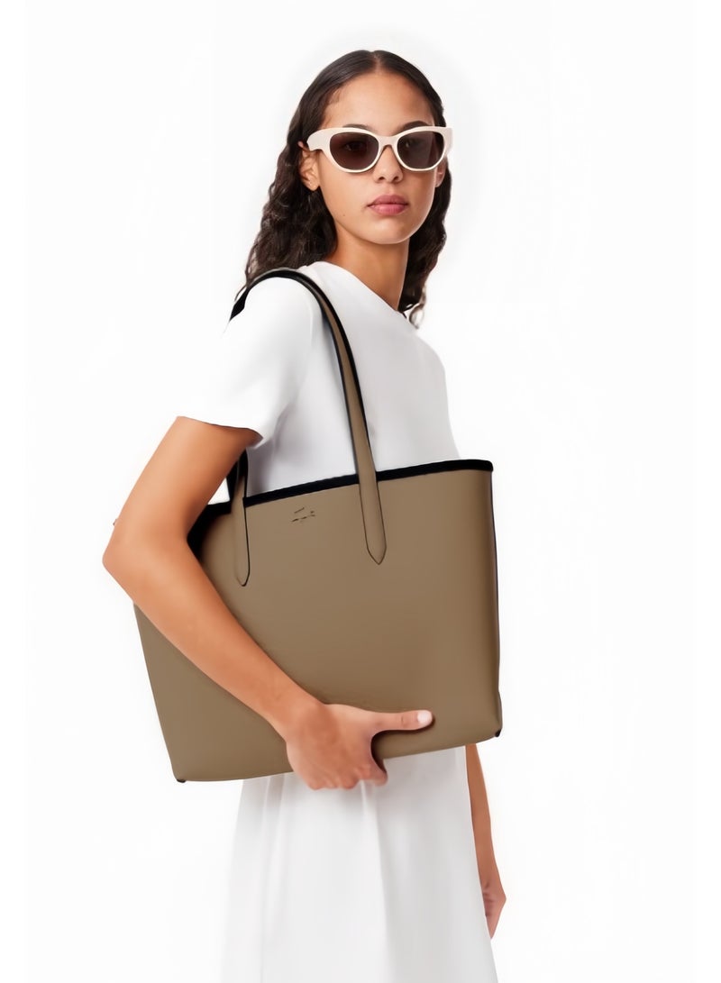 لاكوست حقيبة يد ذات وجهين ذات نغمتين كبيرة السعة، أنيقة متعددة الوظائف، أسود/بني - Image 2