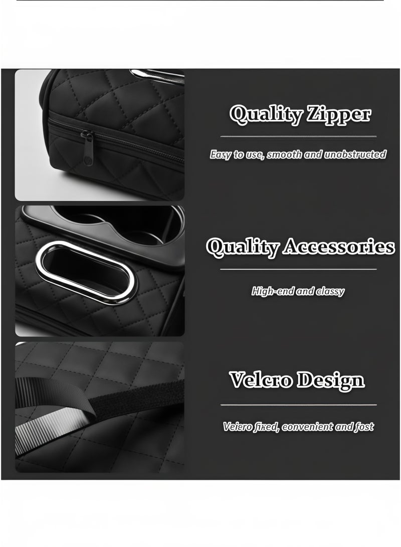 5-in-1 Center Console Cover Organizer, Arm Rest Cover for Car with Cup Holder & Storage Pocket & Tissue Box, Armrest Cover Cushion Pad, Water Ripples, Black - Image 3