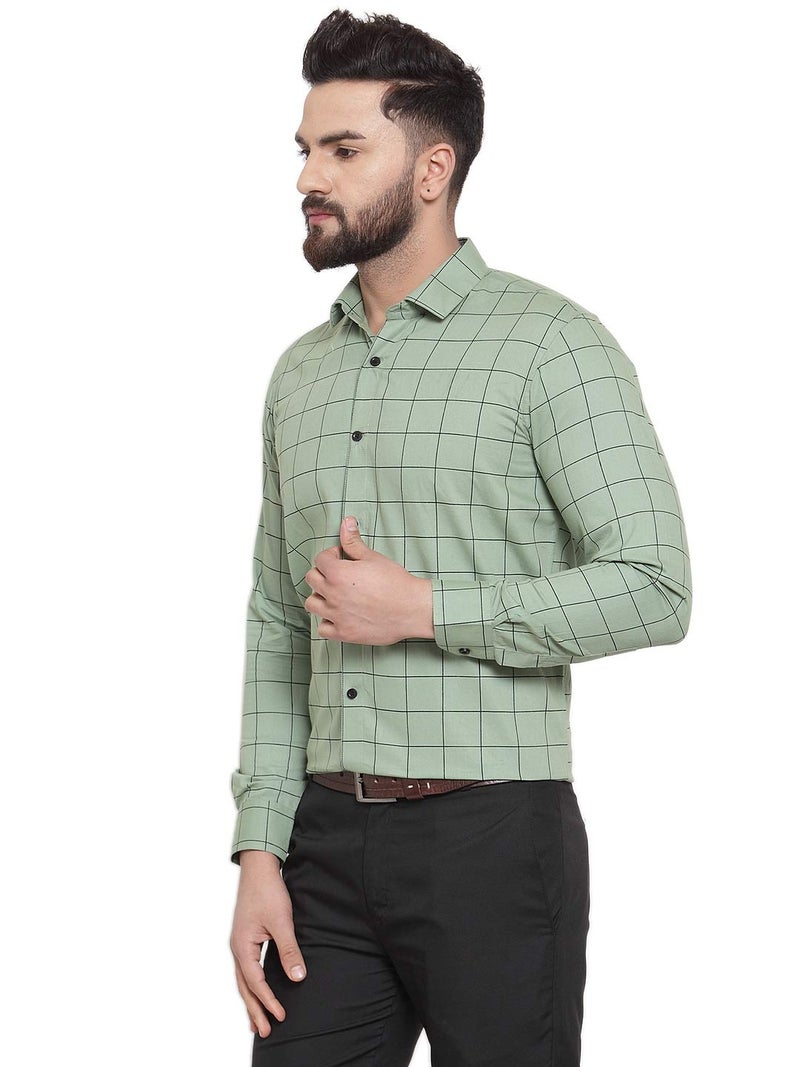Indian Needle JAINISH Men's Formal Cotton Checkered Shirt with Long Sleeves - Image 3
