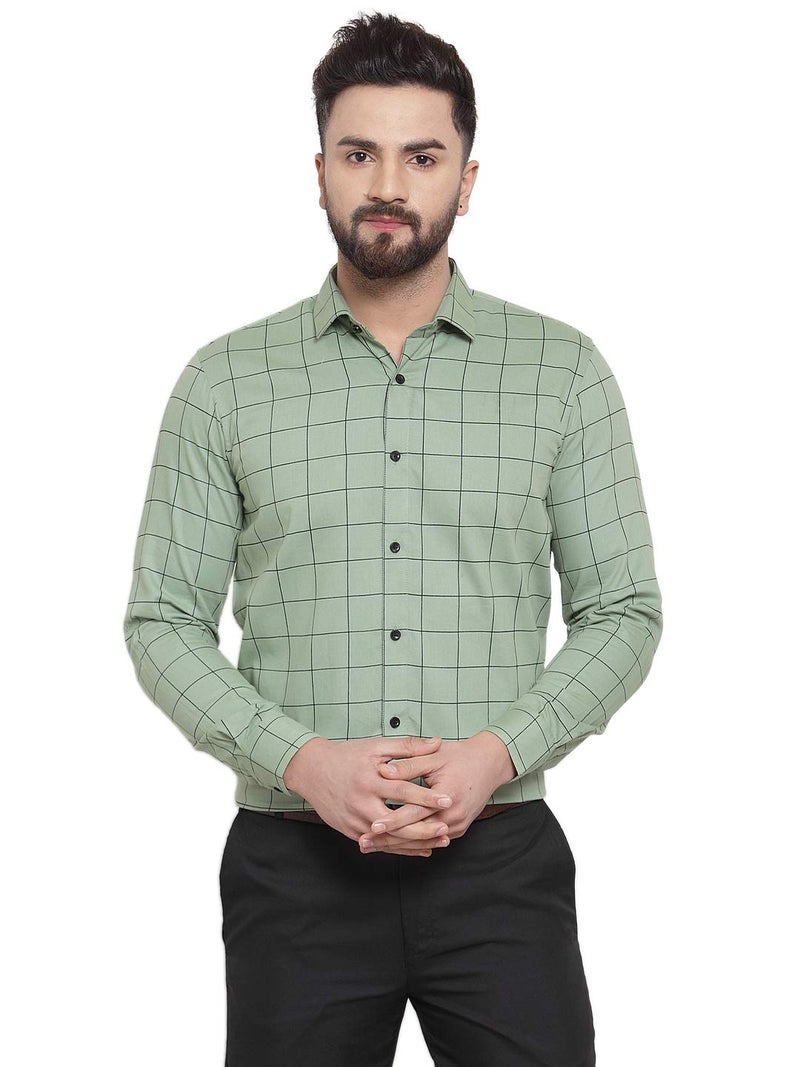 Indian Needle JAINISH Men's Formal Cotton Checkered Shirt with Long Sleeves - Image 1