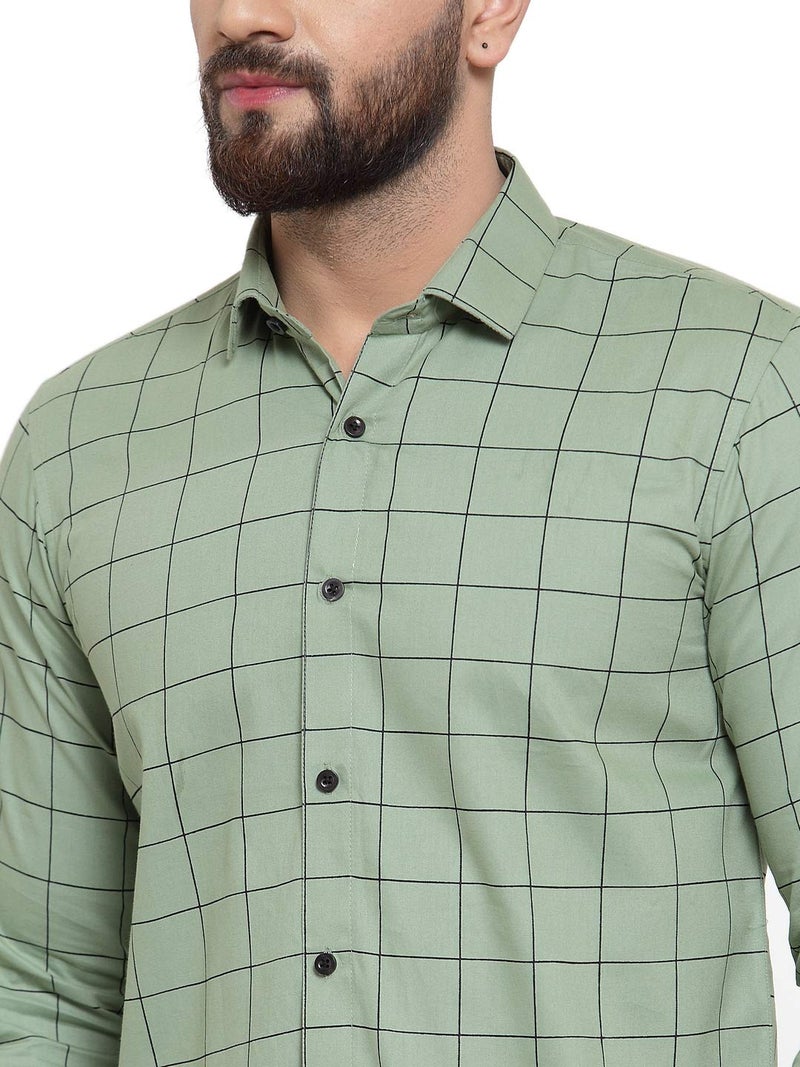 Indian Needle JAINISH Men's Formal Cotton Checkered Shirt with Long Sleeves - Image 5