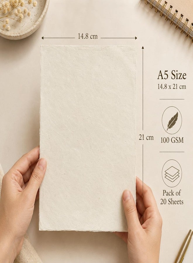 Artright Nepali Lokta Paper (A5 Pack of 20, 100GSM) Lokta Paper for Stationery, Printing, Decorative Invitations, Calligraphy, Wall Art, Scrapbooking, Organic, Sustainable, Eco-Friendly Sheets - Image 2