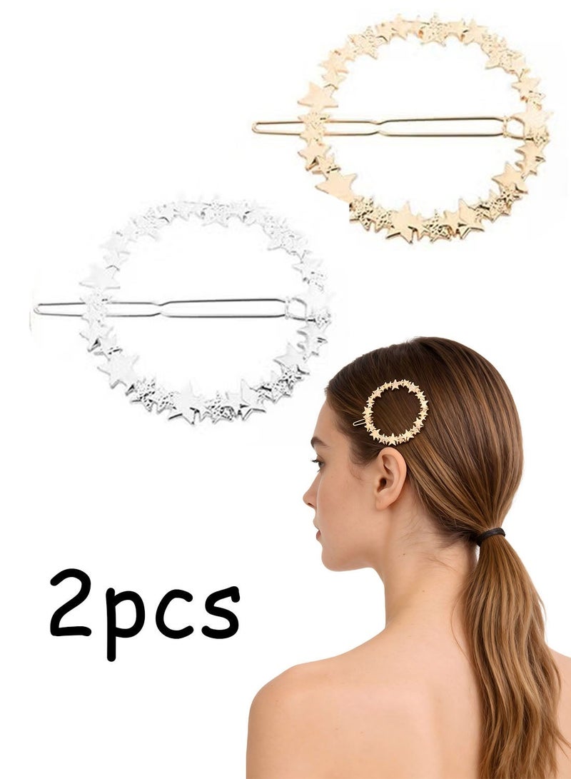 2 Pcs Minimalist Hair Clip For Women And Girls, Newly designed Geometric Metal Hair Clip Bobby Pin Ponytail Holder Hair Accessories(Gold & Silver) - Image 1
