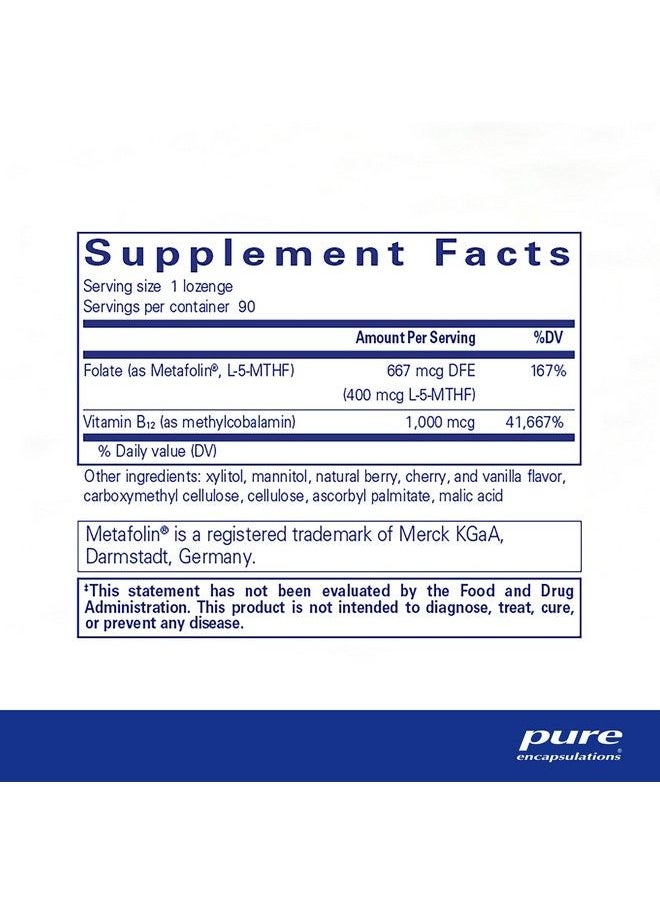 Pure Encapsulations - Puremelt B12 Folate ; Dissolvable Lozenge With 1000 Mcg Vitamin B12 And Active Folate (As Metafolin L5;Mthf) ; 90 Lozenges - Image 1