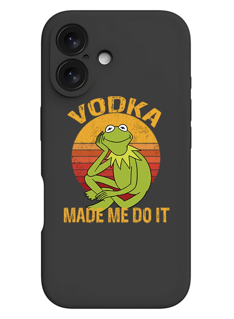 Theodor iPhone 16 Black Protective Slim Fit Case Liquid Silicone Cover with Full Body Protection Anti-Scratch Shockproof Case For iPhone - Vodka made me do it - Image 1