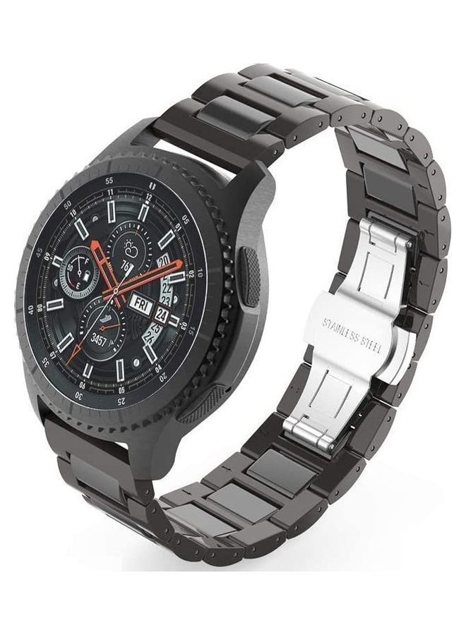 NIBEMINENT Classic Stainless Steel Strap Smartwatch Band For Samsung 44mm /Huawei GT2/Gear 3/Honor Magic 2 Black - Image 2