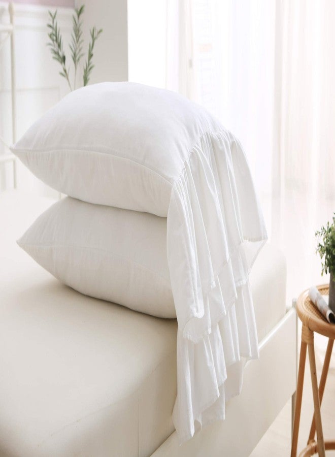 Meaning4 2-Pack Bright White Pillow Cases Shams Covers with Long Ruffles Shabby Chic Egypt Cotton Queen Size 20"X30"Soft Soft - Image 3