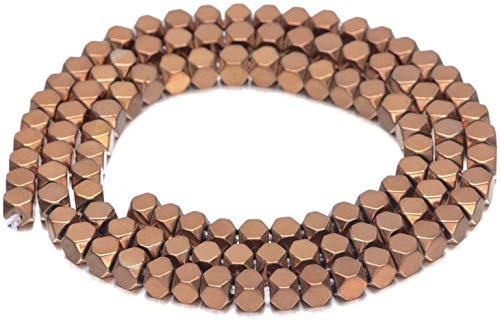 AD Beads Natural Hematite Gemstone Faceted Square Cube Loose Beads 16 6x6mm Metallic Copper - Image 1