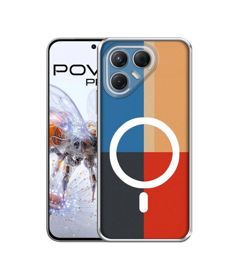 Casotec Case Cover for Tecno Pova 7 Pro 5G Color Block Minimal MagSafe Ring Design (Not MagSafe Compatible) | UV Printed Soft TPU Shockproof Back Case for Tecno Pova 7 Pro 5G - Image 1