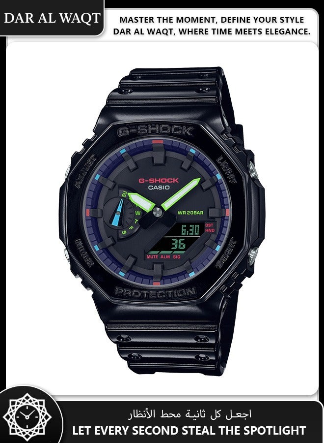 Casio G-Shock GA-2100RGB-1A Virtual Rainbow Series - Iridescent Vapor Deposition Dial, Gloss Black Case, Digital-Analog Display, Cyberpunk Style - Image 1