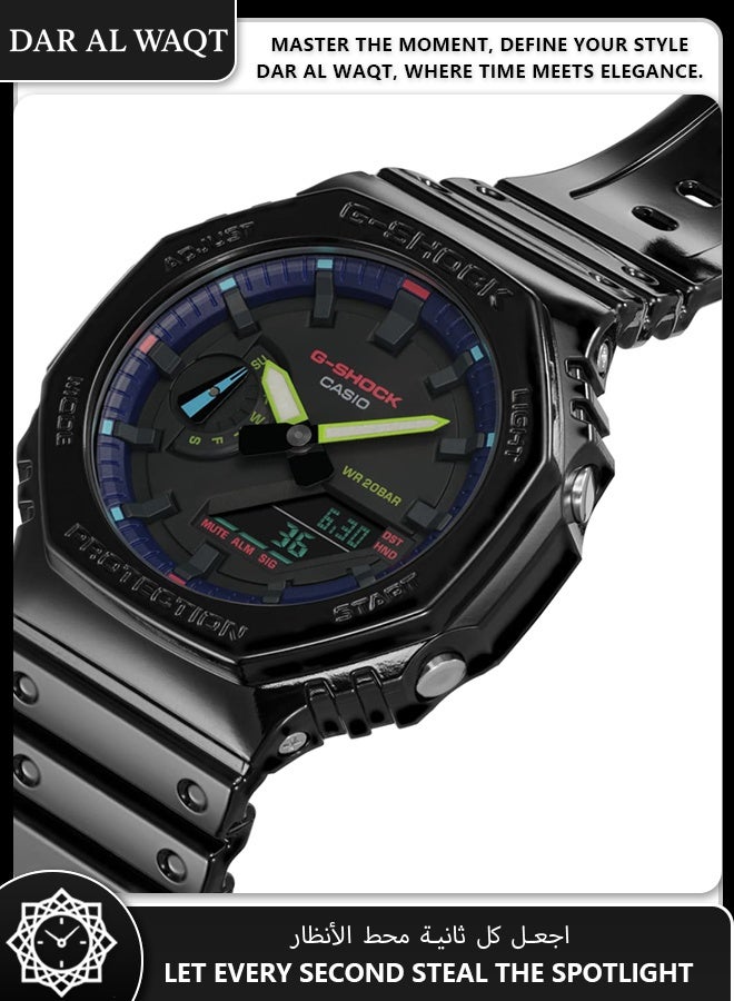 Casio G-Shock GA-2100RGB-1A Virtual Rainbow Series - Iridescent Vapor Deposition Dial, Gloss Black Case, Digital-Analog Display, Cyberpunk Style - Image 3