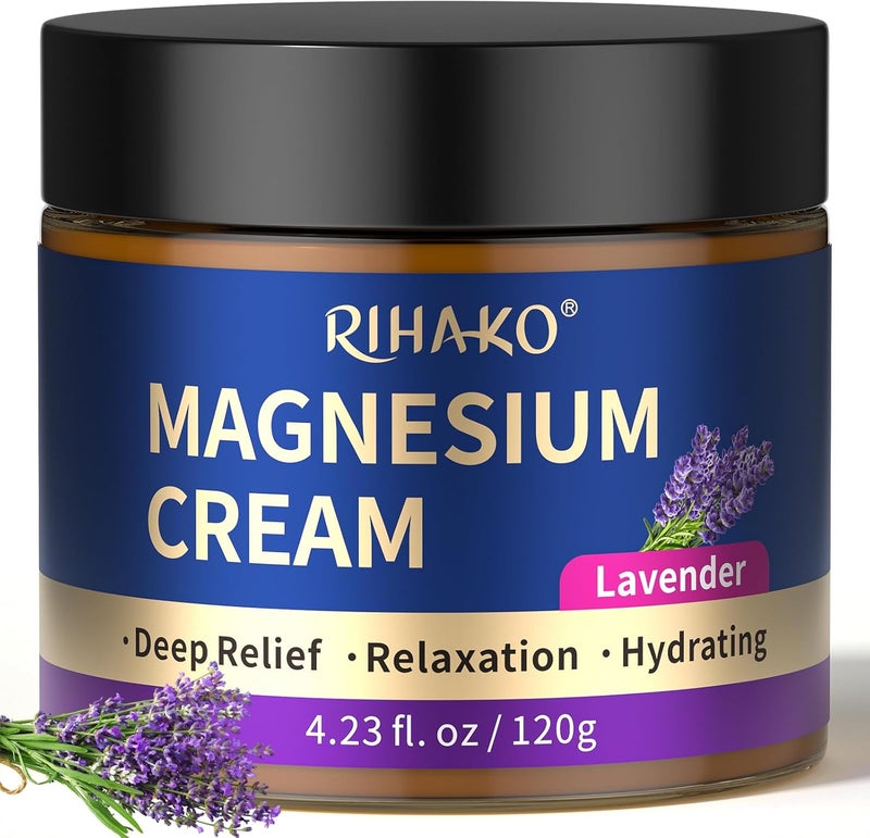 RIHAKO كريم المغنيسيوم الليلي كريم مغنيسيوم موضعي للنوم تخفيف آلام العضلات والتشنجات تطبيقه على الساقين والذراعين أو الصدر لوشن المغنيسيوم الموضعي للهدوء والاسترخاء اللافندر - Image 1