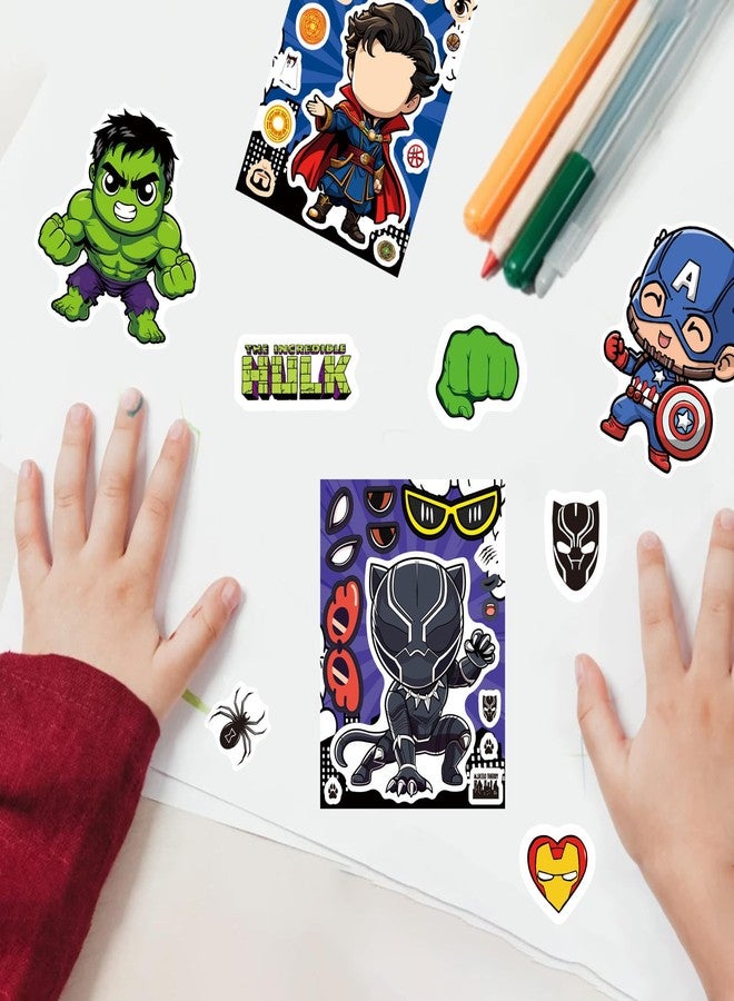 PWSTY 24 Sheets Make Your Own Superhero Stickers for Kids, Make a Face Sticker, Classroom Rewards, Art Craft Party Supplies for Laptop Water Bottle Phone Cace (Superhero) - Image 2
