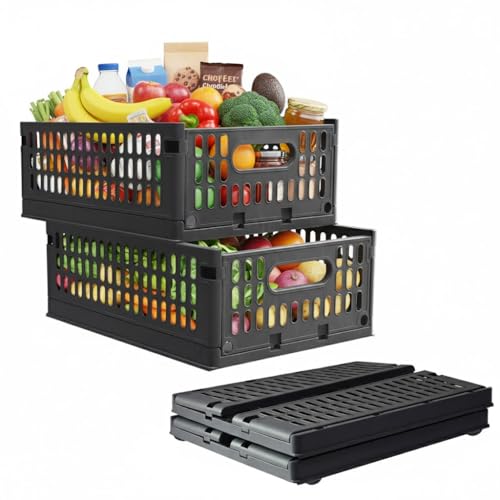 Aditya polymers Plastic Storage Crates 10 Kg Capacity Grey | 2 Pc Foldable Stackable Collapsible Storage Boxes with Wheels & Side Handles | Multipurpose Portable Utility Basket Organizer for Home - Image 1