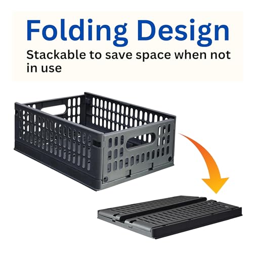 Aditya polymers Plastic Storage Crates 10 Kg Capacity Grey | 2 Pc Foldable Stackable Collapsible Storage Boxes with Wheels & Side Handles | Multipurpose Portable Utility Basket Organizer for Home - Image 2