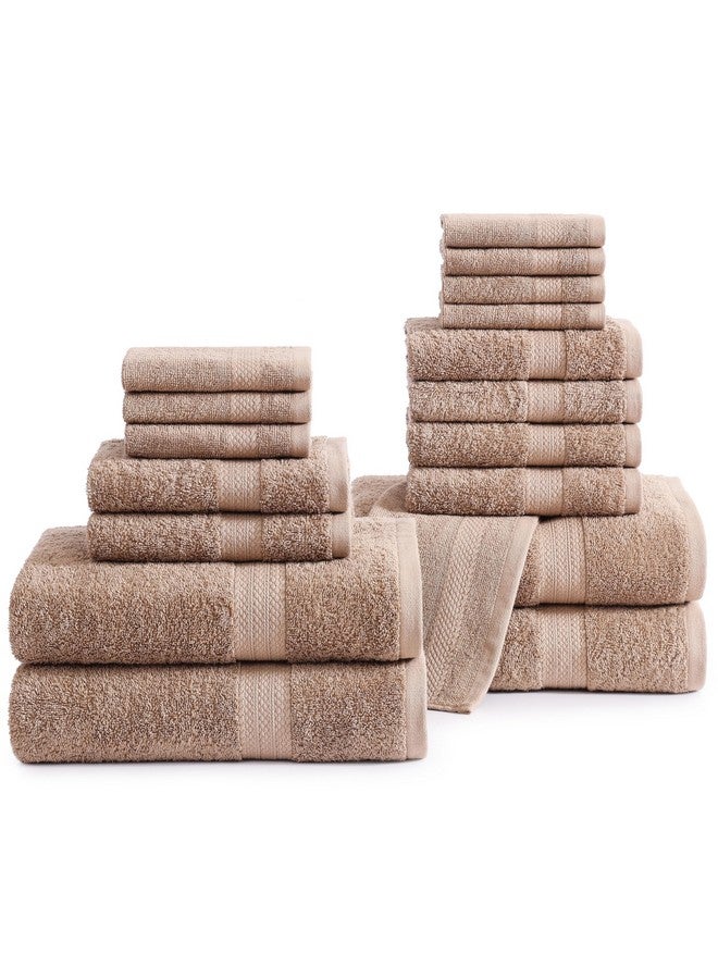 LANE LINEN LANE LINEN 100% Cotton Luxury Bathroom Towel Set - 18 Pieces - Ring Spun, Quick Dry, Super Soft & Abosrbent - 4 Bath, 8 Washcloths, 6 Hand Towels - Remains Fluffy Even After Multiple Washes - Taupe  - Image 1