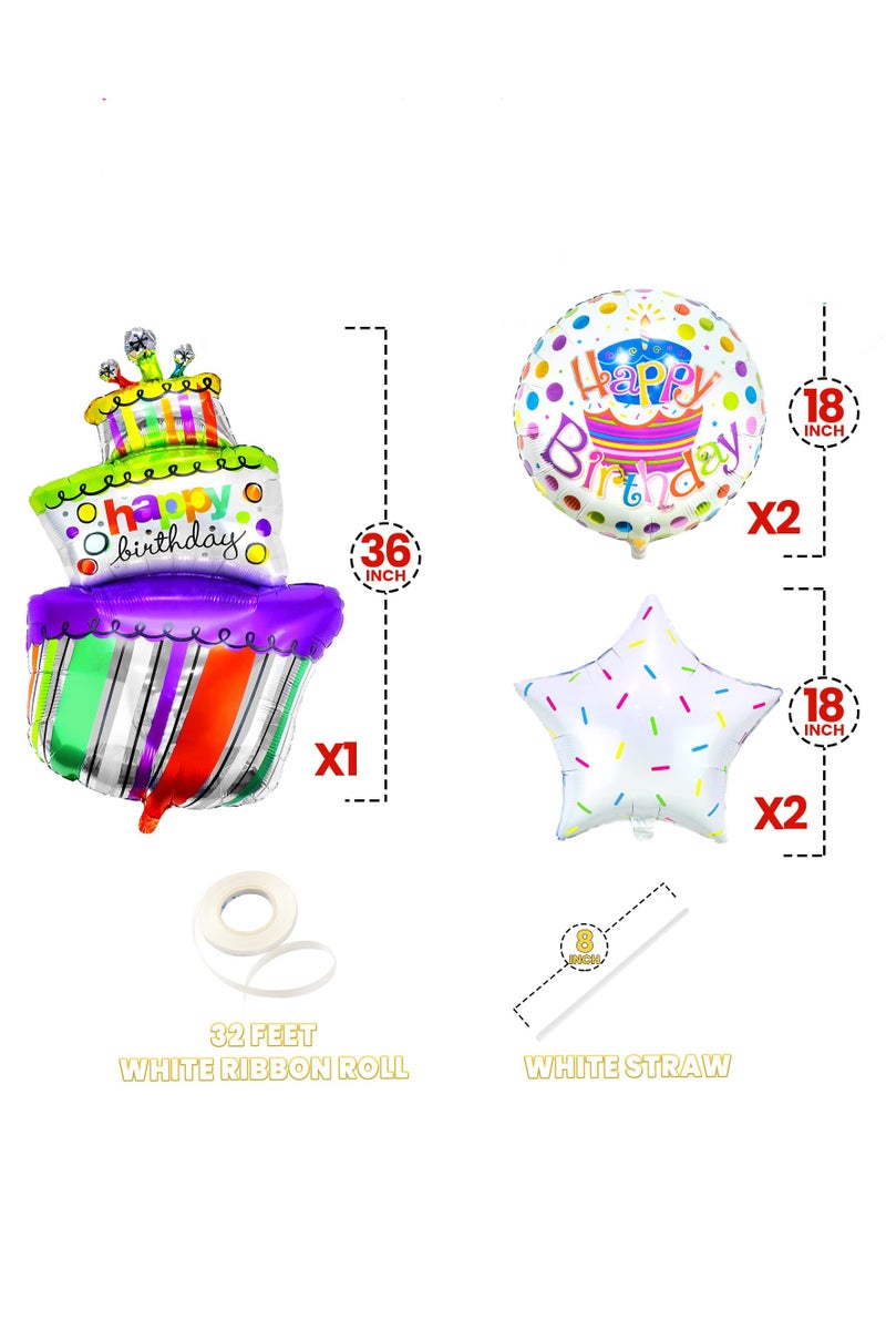 Happy Birthday Balloon Set, Cake Birthday Happy Birthday Aluminum Foil Balloons Aluminum Foil Birthday Signs for Party Decorations, Large, 5-Pack - Image 2