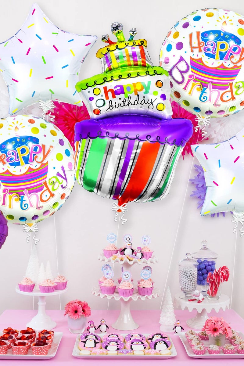 Happy Birthday Balloon Set, Cake Birthday Happy Birthday Aluminum Foil Balloons Aluminum Foil Birthday Signs for Party Decorations, Large, 5-Pack - Image 3