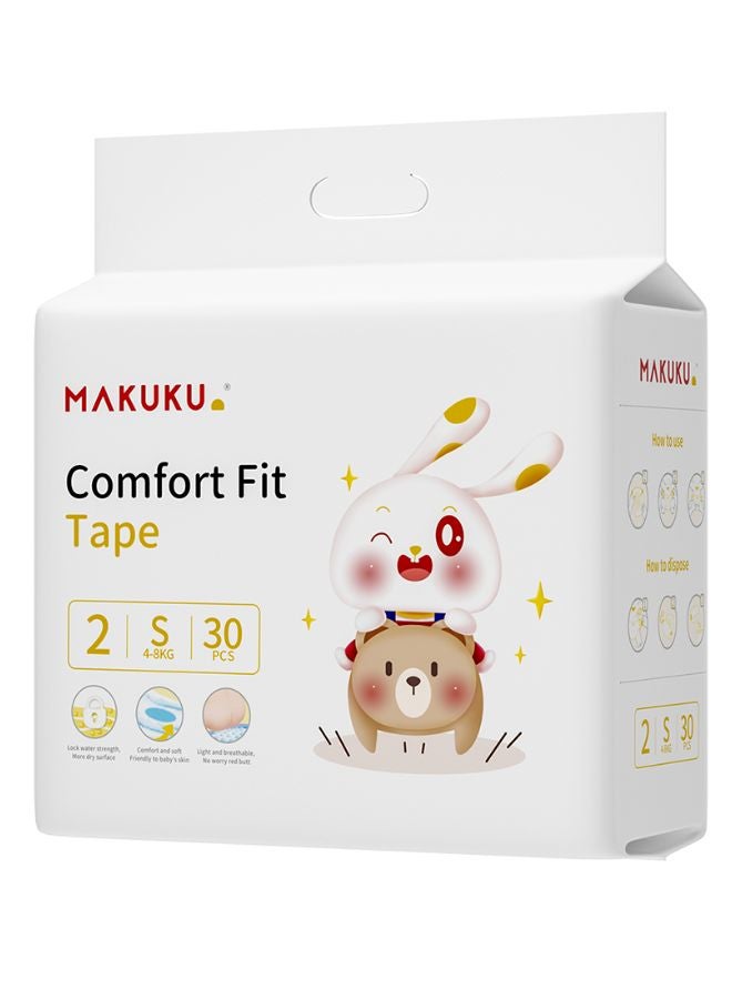 ماكوكو حفاضات بيبي كومفورت فيت تيب مقاس 2، صغير مناسبة للأطفال فوق 4-8 كجم ولعمر 2-3 أشهر 30 حفاضات - Image 1