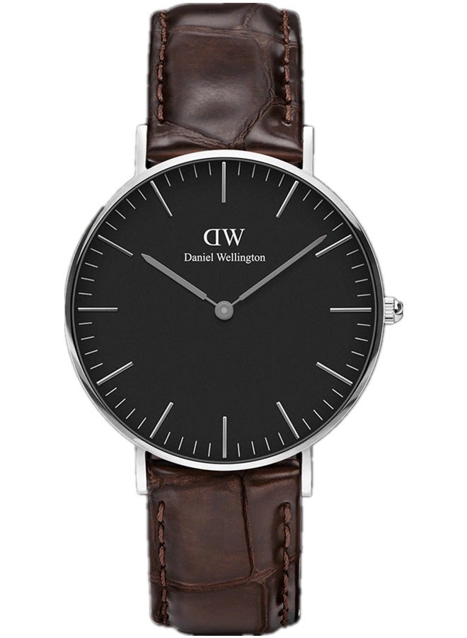 DW Home Classic York Black Round Watch for Men 36mm Dial with Dark brown Leather Strap DW00100146 - Image 1