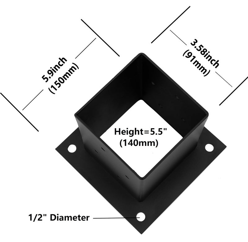 LADECH (4 PCS) LADECH 4x4 Wood Fence Post Anchor Base, 2mm Thick Steel and Black Powder Coated,Come with Wood Screws and Concrete Anchors (Black - 4 PCS) - Image 2