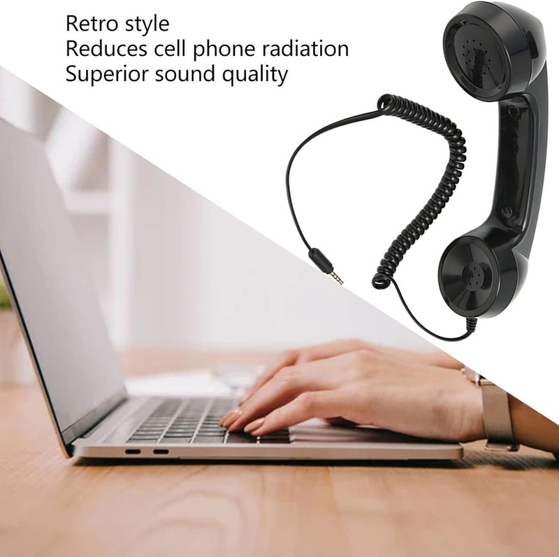 Goshyda Retro Phone Handset, Retro Vintage Telephone Handset Cell Phone Receiver Mic Microphone Speaker for Mobile Phones, Computers (Black with Adjustable Strap) - Image 4