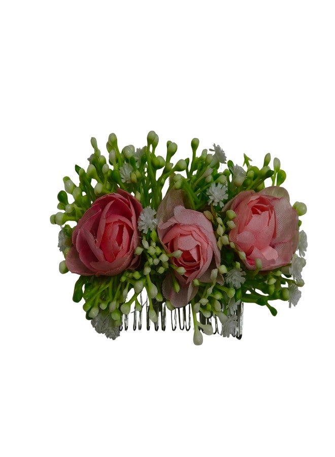 ANVIK Artificial Flower Fancy Hair Clip/Side Pin/Comb/Juda/Crystal Bun For Women And Girls Bride Hair Styling Wedding Hair Accessories Flower Hair Accessory For Women (Peach) - Image 1