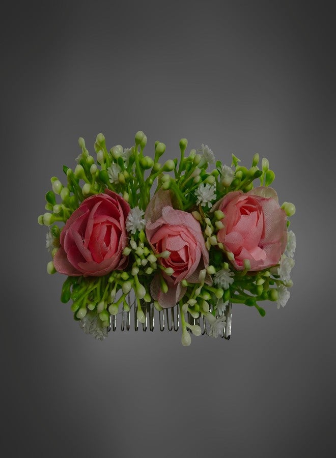 ANVIK Artificial Flower Fancy Hair Clip/Side Pin/Comb/Juda/Crystal Bun For Women And Girls Bride Hair Styling Wedding Hair Accessories Flower Hair Accessory For Women (Peach) - Image 2