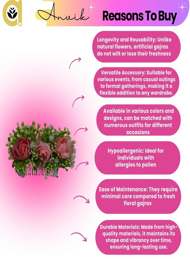 ANVIK Artificial Flower Fancy Hair Clip/Side Pin/Comb/Juda/Crystal Bun For Women And Girls Bride Hair Styling Wedding Hair Accessories Flower Hair Accessory For Women (Peach) - Image 4