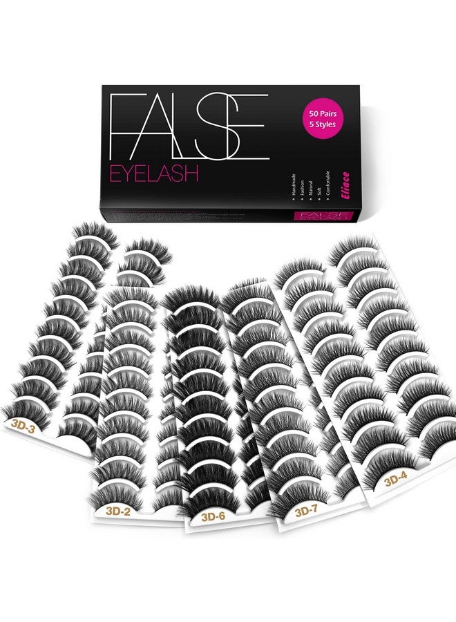 Eliace Eyelashes, 50 Pairs 5 Styles 3D Faux Mink Lashes Natural Look Wispy Fluffy Handmade Cat False Eyelashes Set Professional Fake Eyelashes Pack - Image 1
