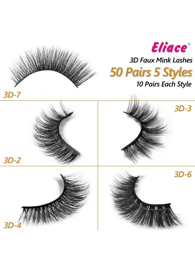Eliace Eyelashes, 50 Pairs 5 Styles 3D Faux Mink Lashes Natural Look Wispy Fluffy Handmade Cat False Eyelashes Set Professional Fake Eyelashes Pack - Image 5