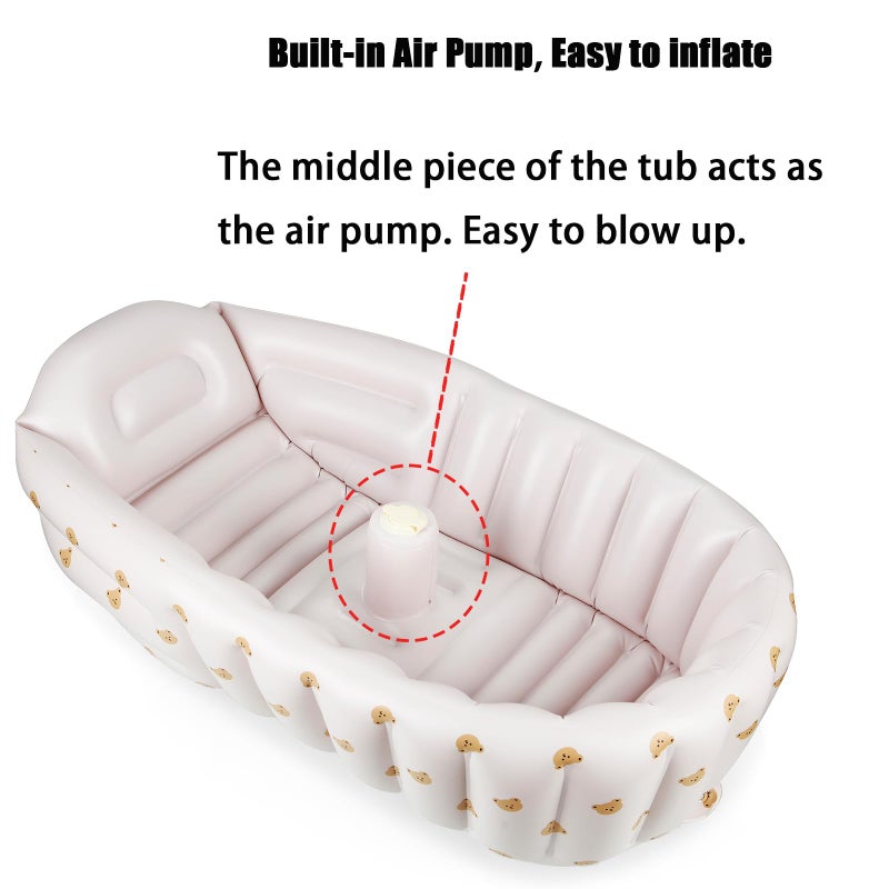 PandaEar Inflatable Bathtub for Toddlers, Collapsible Portable Bathtub for Kids Travel Baby Bathtub with Air Pump, Non-Slip Shower Basinï¼ˆBears Whiteï¼‰ - Image 2