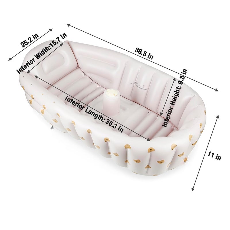 PandaEar Inflatable Bathtub for Toddlers, Collapsible Portable Bathtub for Kids Travel Baby Bathtub with Air Pump, Non-Slip Shower Basinï¼ˆBears Whiteï¼‰ - Image 3