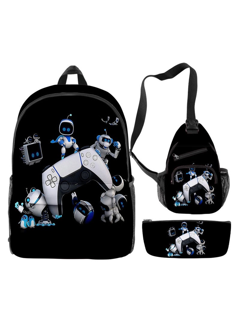 Generic Astro Bot Cosmic Robot Three-Piece Backpack Student Backpack School Bag Shoulder Bag Pencil Case Birthday Gift  - Image 1